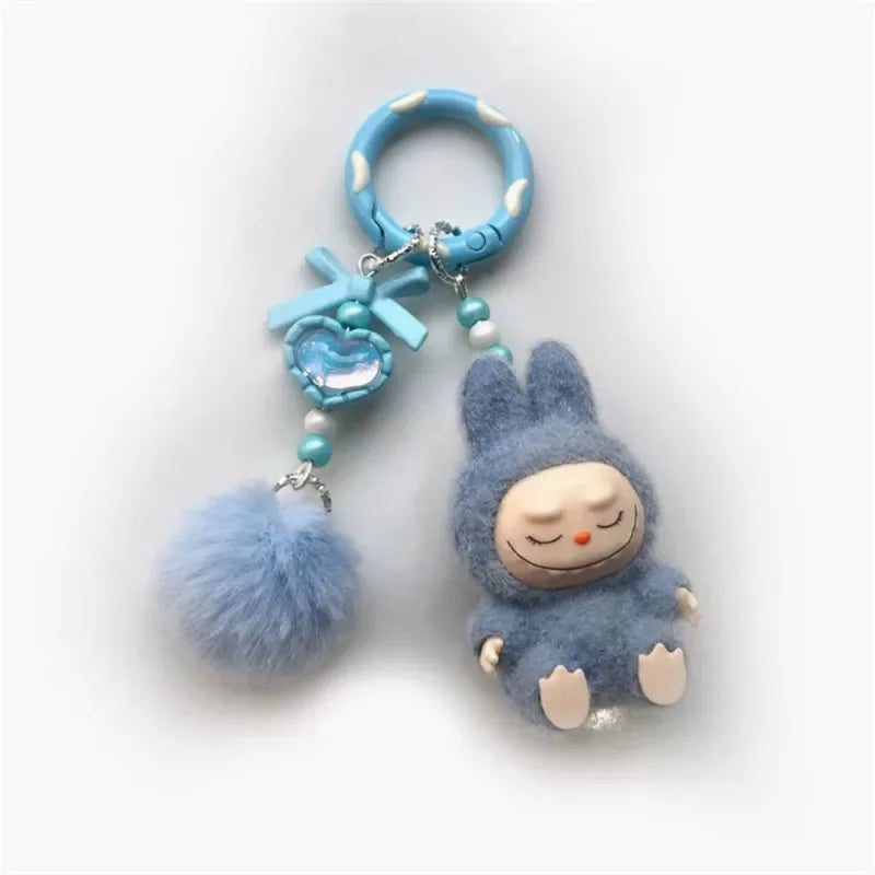 Labubu Mini Plush Keychain with Fluffy Ball
