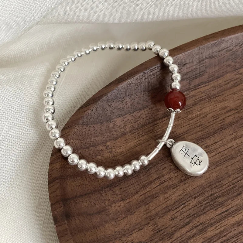 925 Sterling Silver Punk Geometric Bead Bracelet