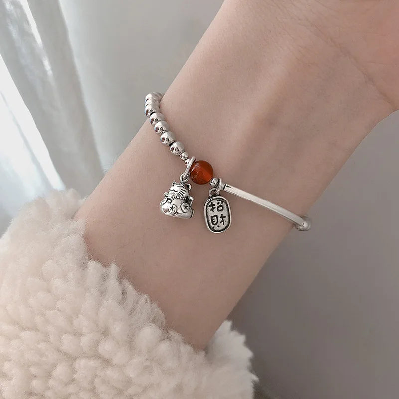 925 Sterling Silver Punk Geometric Bead Bracelet