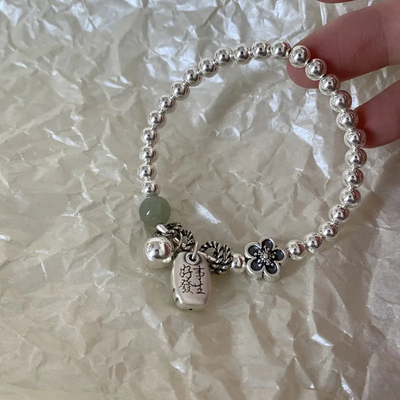 925 Sterling Silver Punk Geometric Bead Bracelet