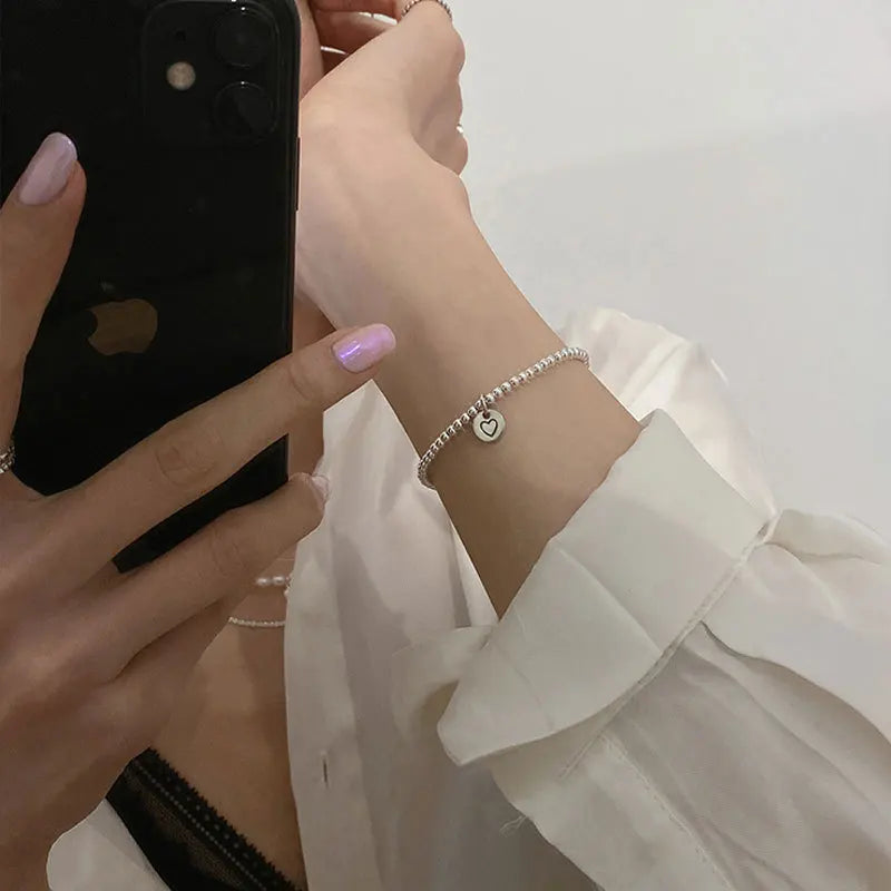 925 Sterling Silver Punk Geometric Bead Bracelet