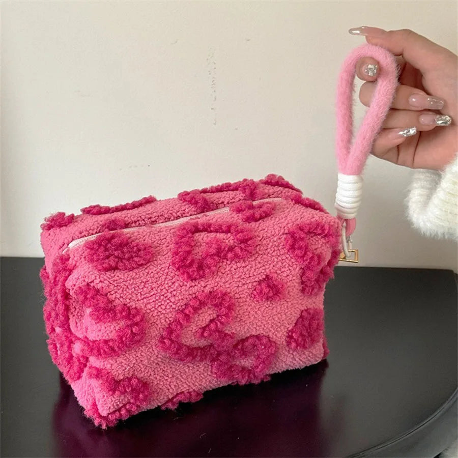 Fluffy Love Print Makeup Bag with Handle