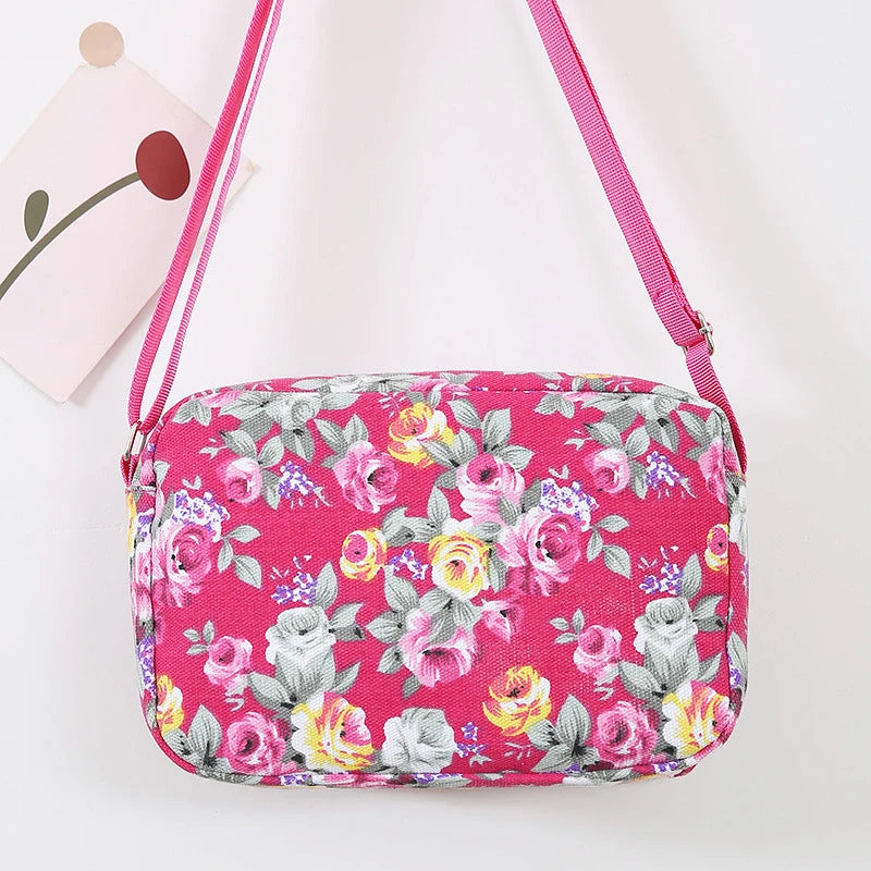 Women's Large Floral Canvas Shoulder Crossbody Handbag