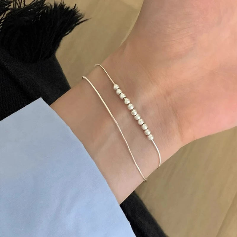 925 Sterling Silver Punk Geometric Bead Bracelet