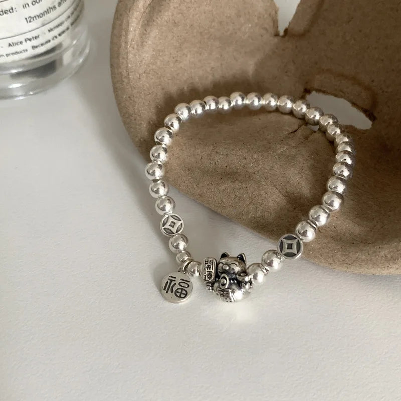 925 Sterling Silver Punk Geometric Bead Bracelet