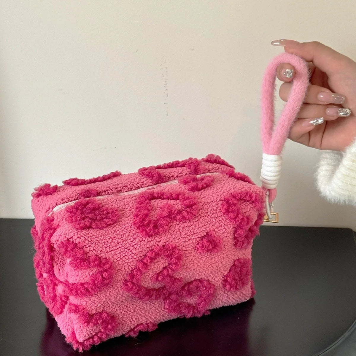 Fluffy Love Print Makeup Bag with Handle