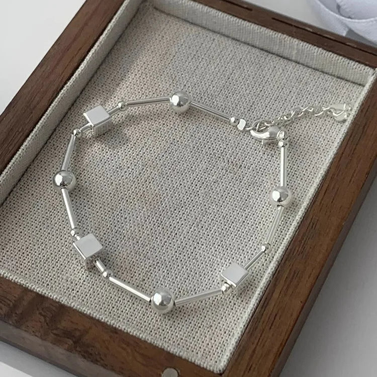 925 Sterling Silver Punk Geometric Bead Bracelet