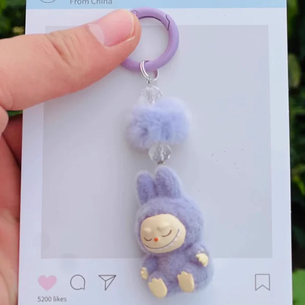 Labubu Mini Plush Keychain with Crystal Heart