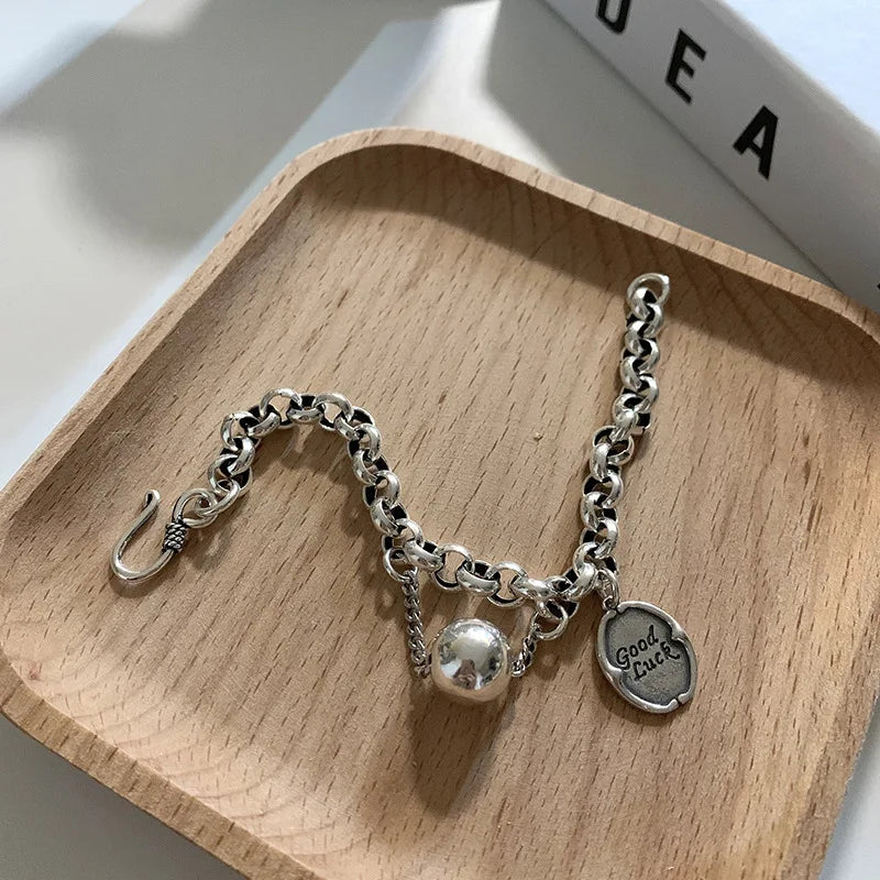 925 Sterling Silver Punk Geometric Bead Bracelet