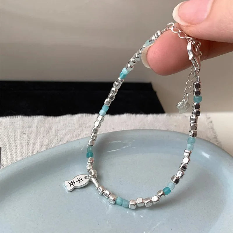 925 Sterling Silver Punk Geometric Bead Bracelet