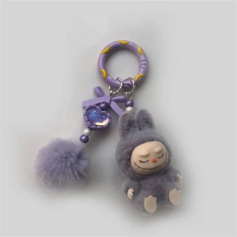 Labubu Mini Plush Keychain with Fluffy Ball