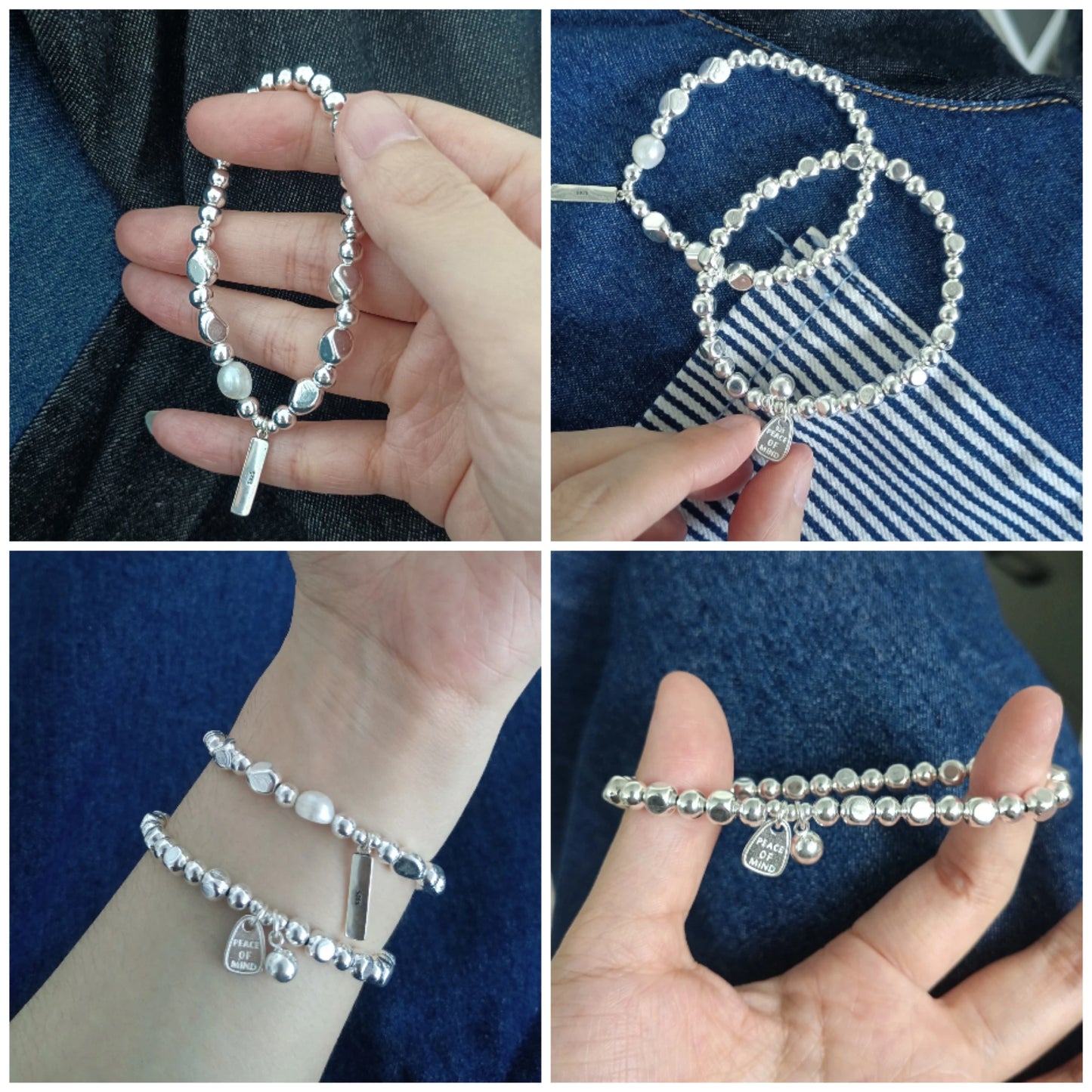 925 Sterling Silver Punk Geometric Bead Bracelet
