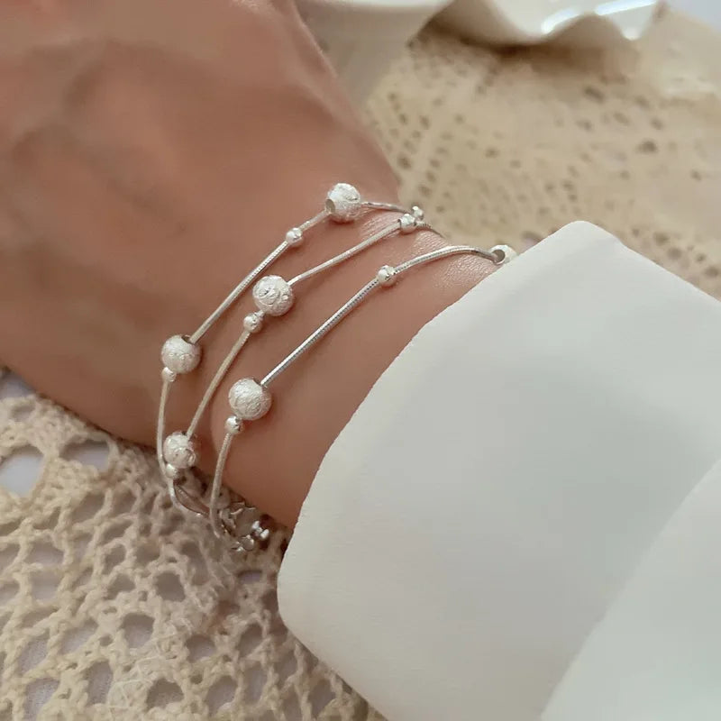 925 Sterling Silver Punk Geometric Bead Bracelet