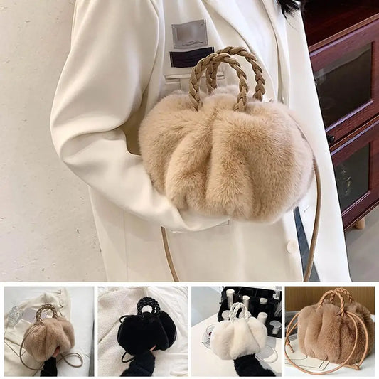 Cloud-Shaped Faux Fur Crossbody Handbag