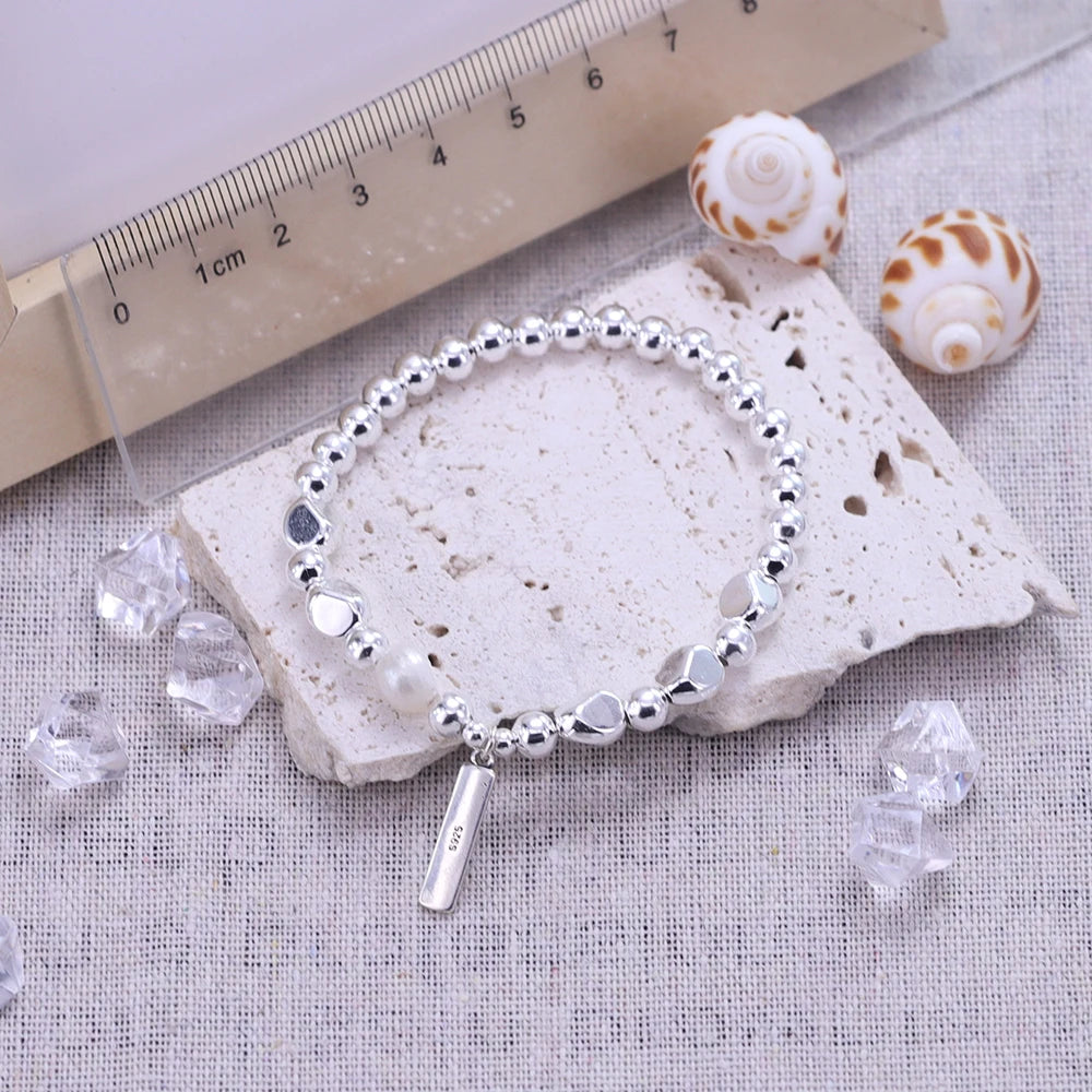 925 Sterling Silver Punk Geometric Bead Bracelet