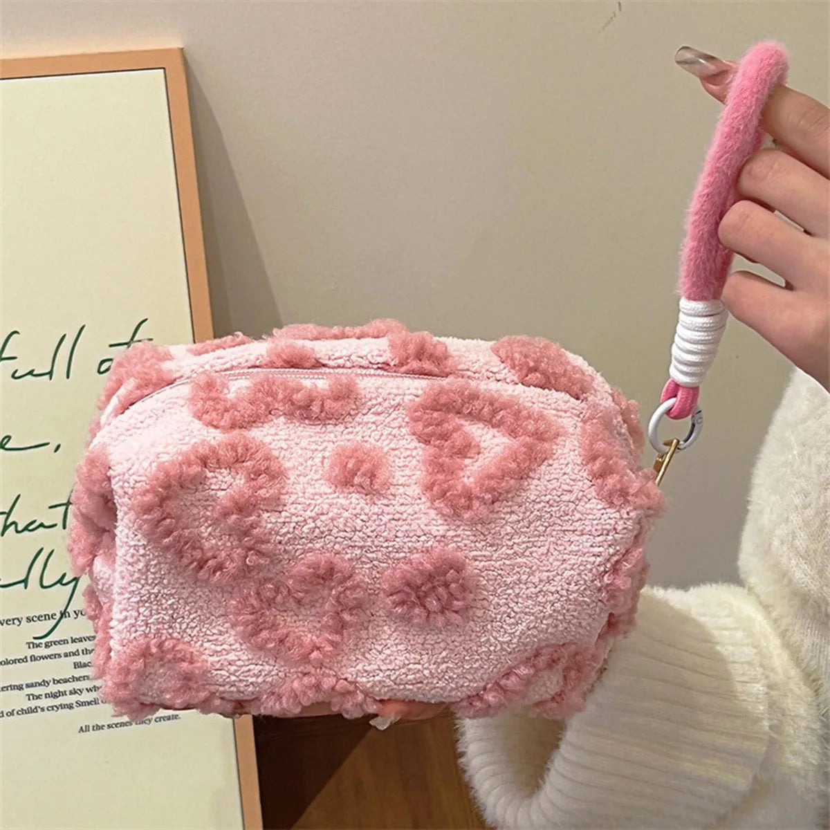 Fluffy Love Print Makeup Bag with Handle