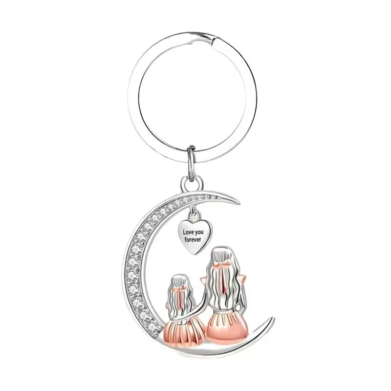 Mom & Daughter Moon Pendant –Love You Forever Heart in Keychain or Necklace