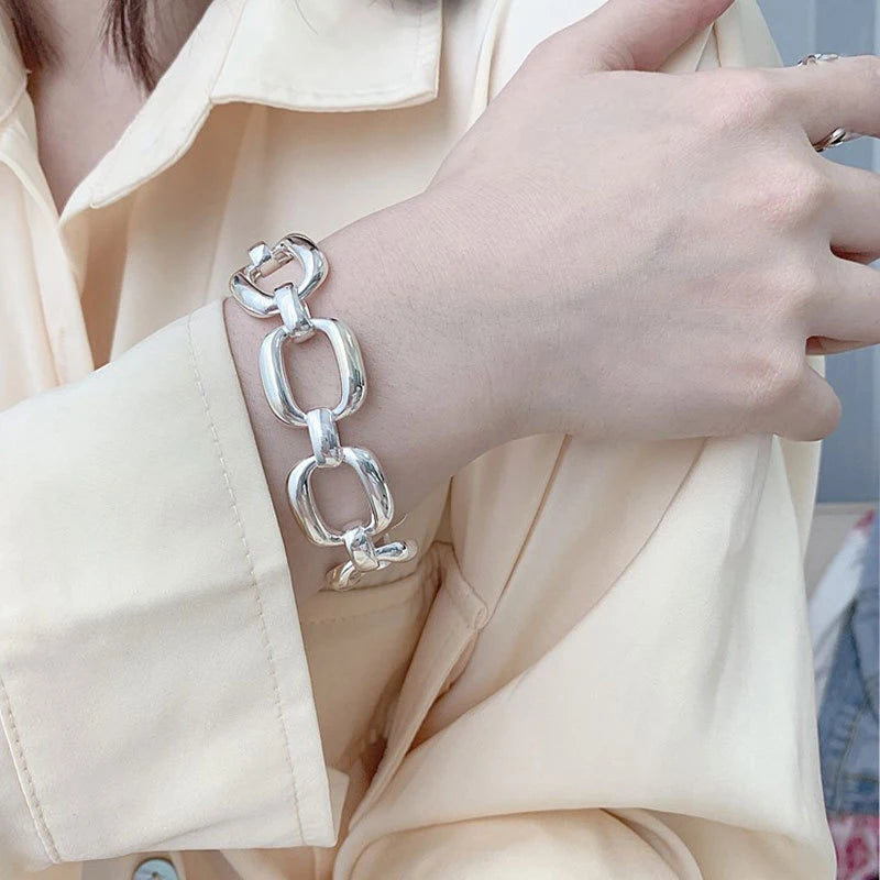 925 Sterling Silver Punk Geometric Bead Bracelet