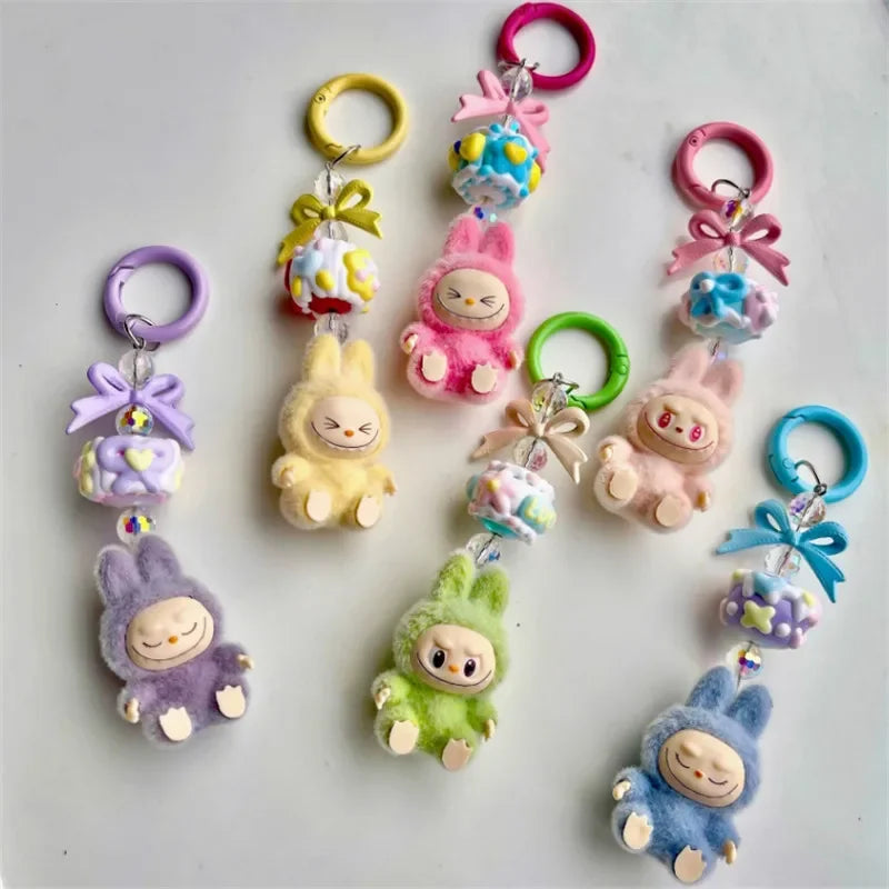 Labubu Mini Plush Keychain with Fluffy Ball