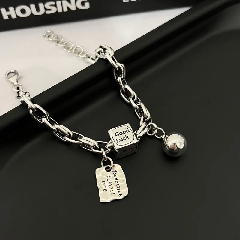 925 Sterling Silver Punk Geometric Bead Bracelet
