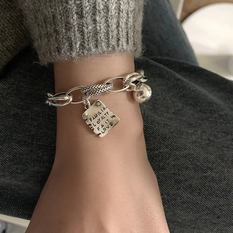 925 Sterling Silver Punk Geometric Bead Bracelet