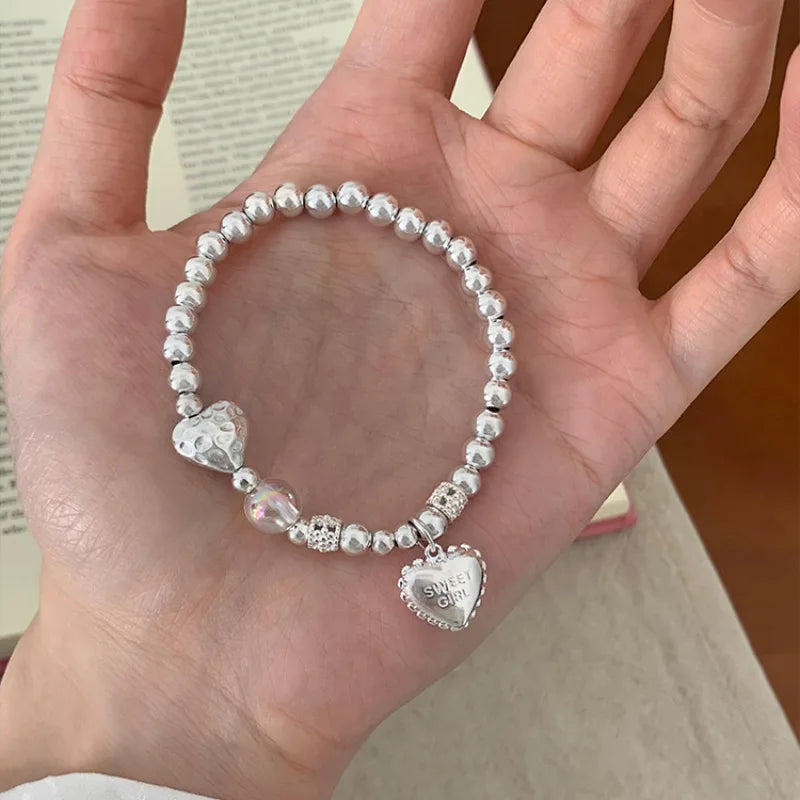 925 Sterling Silver Punk Geometric Bead Bracelet