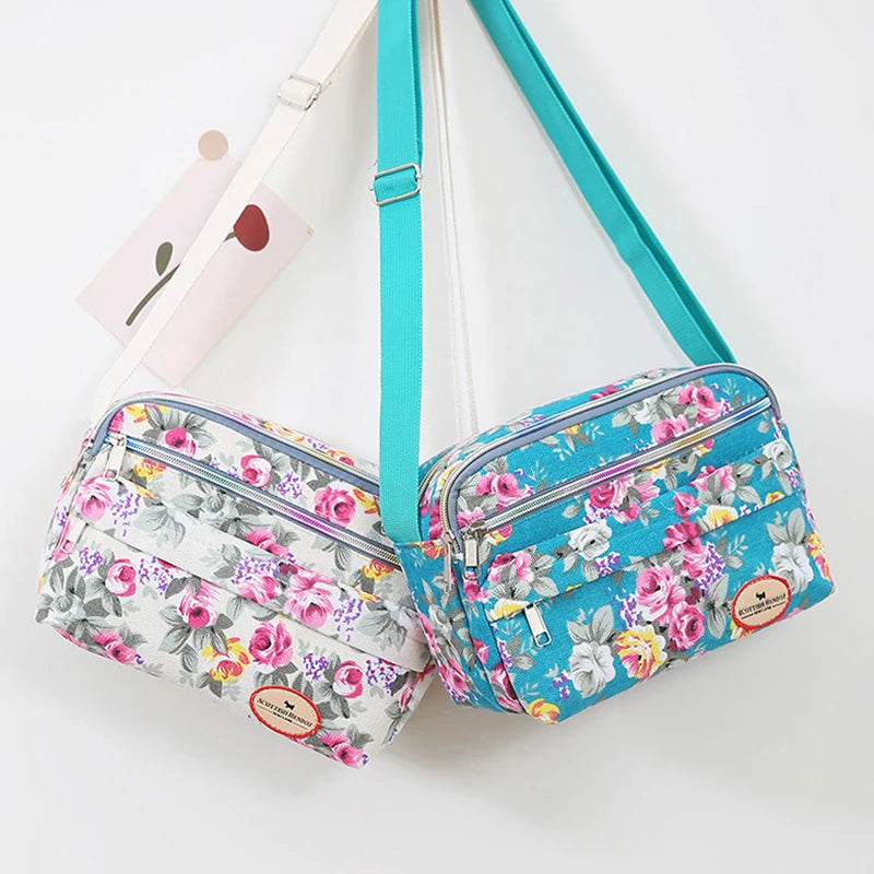 Women's Large Floral Canvas Shoulder Crossbody Handbag
