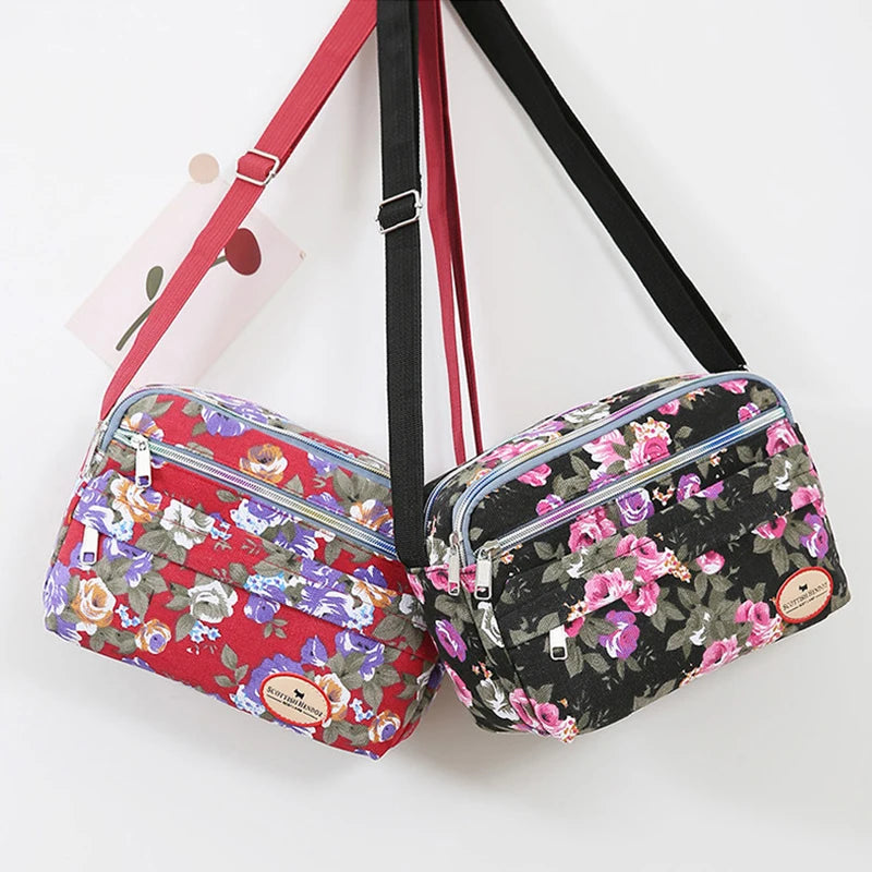 Women's Large Floral Canvas Shoulder Crossbody Handbag