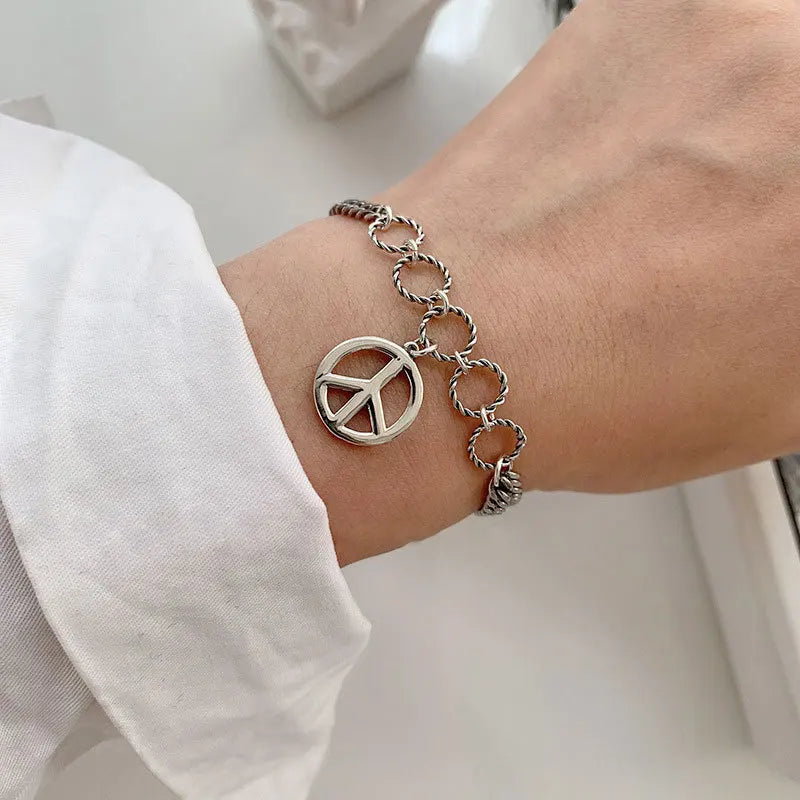 925 Sterling Silver Punk Geometric Bead Bracelet