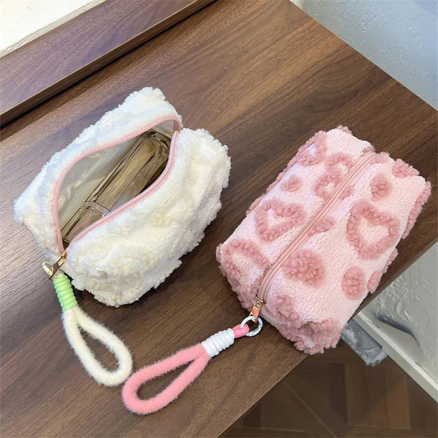 Fluffy Love Print Makeup Bag with Handle