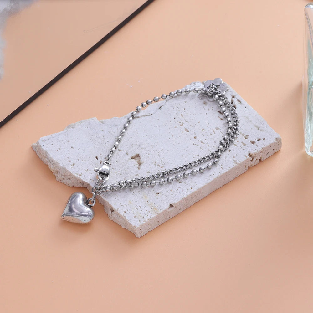 925 Sterling Silver Punk Geometric Bead Bracelet