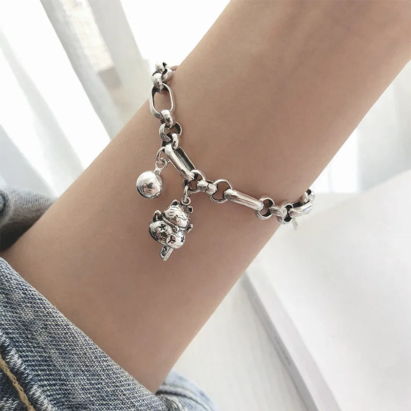 925 Sterling Silver Punk Geometric Bead Bracelet