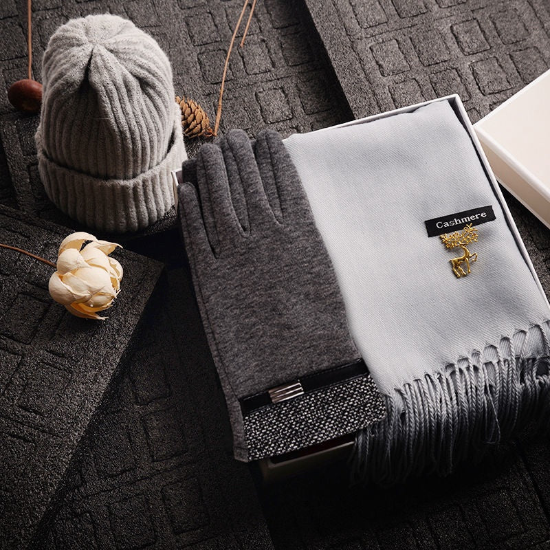 Mens Cashmere Scarf + Glove Gift Set