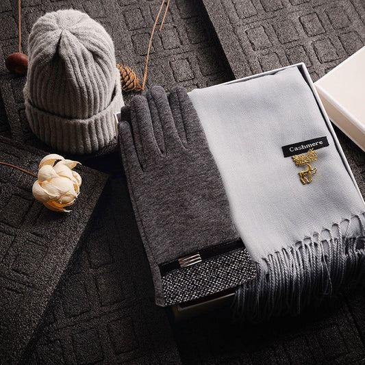 Mens Cashmere Scarf + Glove Gift Set