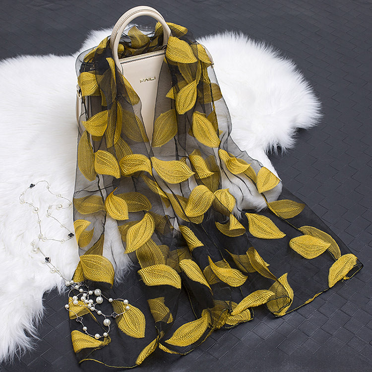 Cut Flowers Hollow Silk Organza Scarf