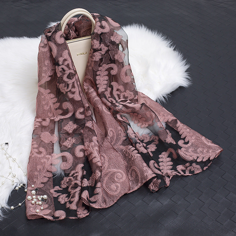 Cut Flowers Hollow Silk Organza Scarf