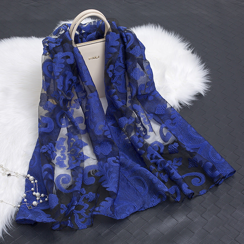 Cut Flowers Hollow Silk Organza Scarf