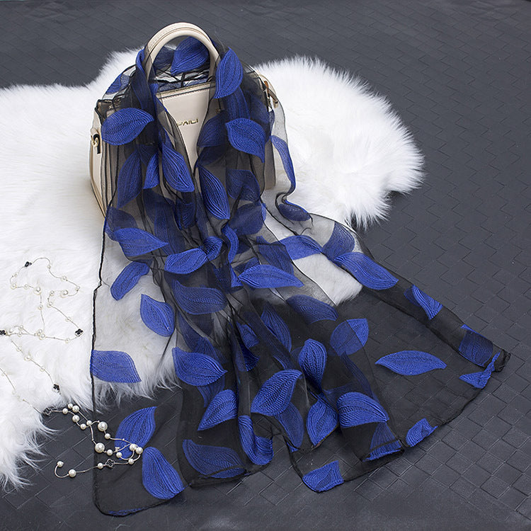 Cut Flowers Hollow Silk Organza Scarf