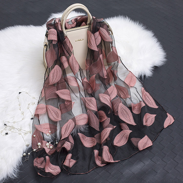 Cut Flowers Hollow Silk Organza Scarf