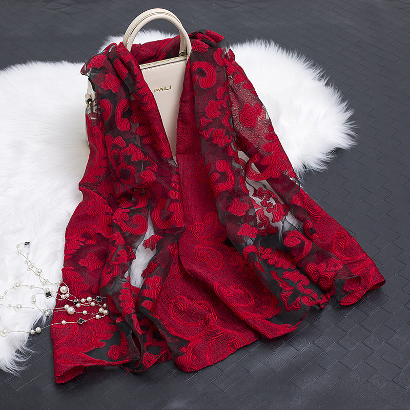 Cut Flowers Hollow Silk Organza Scarf