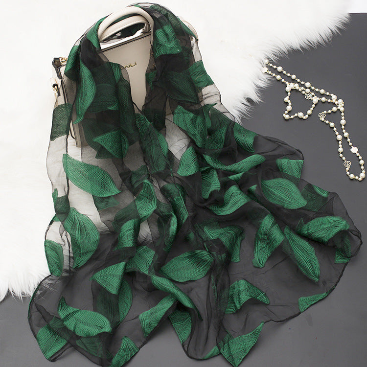Cut Flowers Hollow Silk Organza Scarf