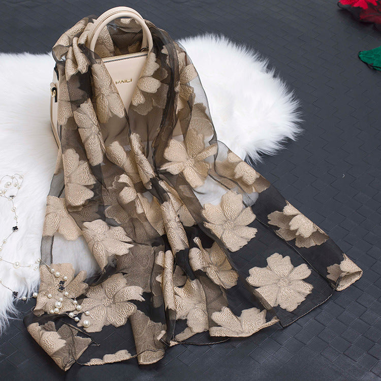 Cut Flowers Hollow Silk Organza Scarf