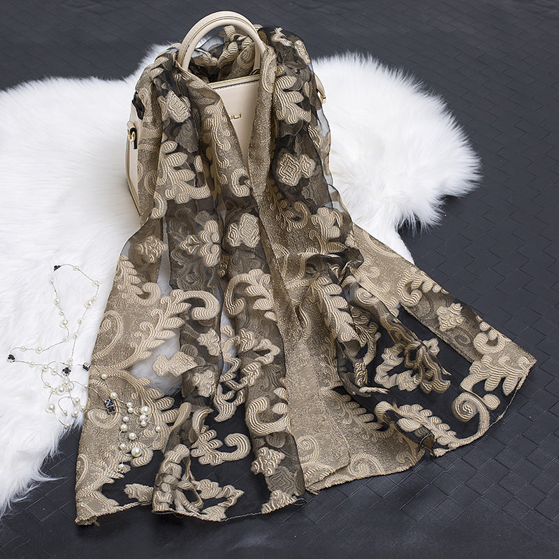 Cut Flowers Hollow Silk Organza Scarf