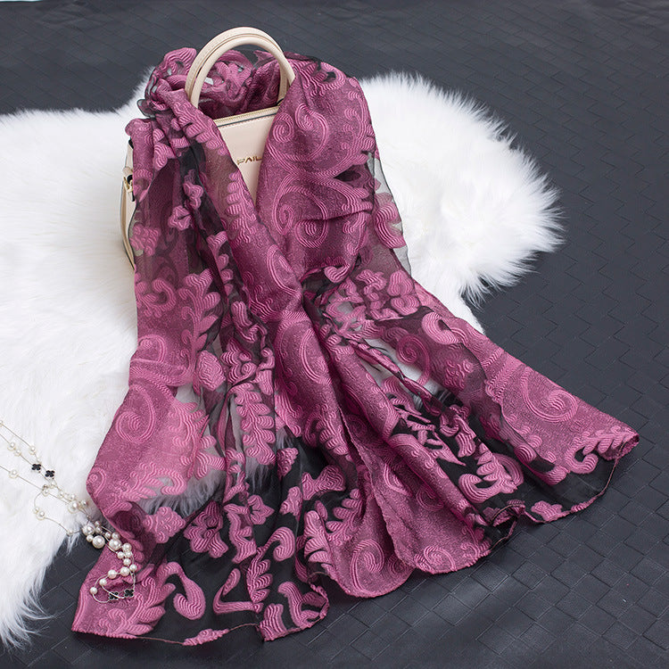 Cut Flowers Hollow Silk Organza Scarf