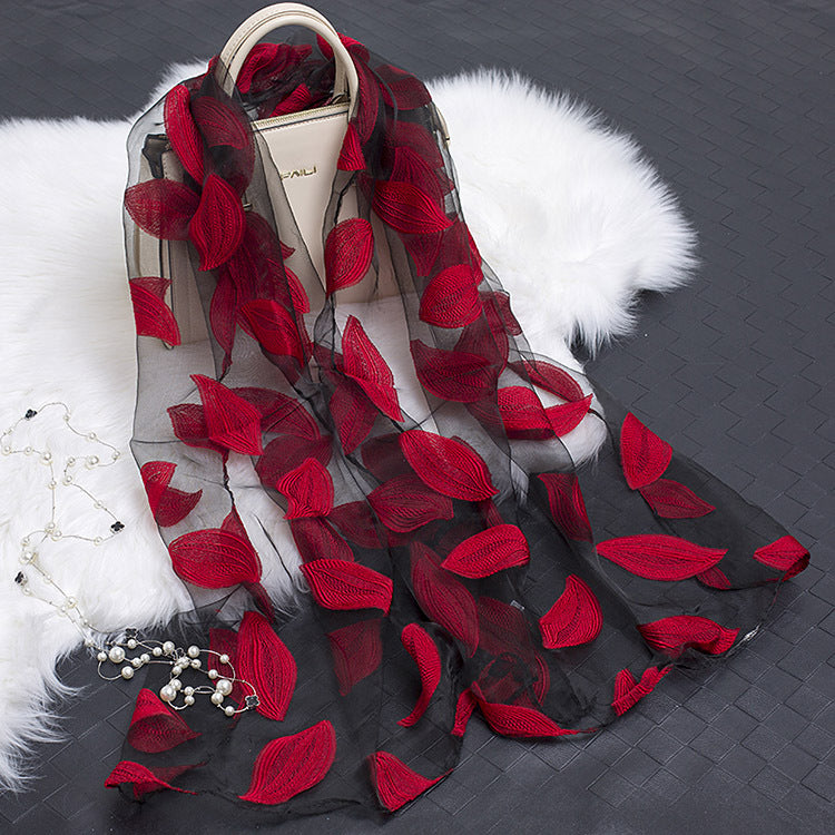 Cut Flowers Hollow Silk Organza Scarf