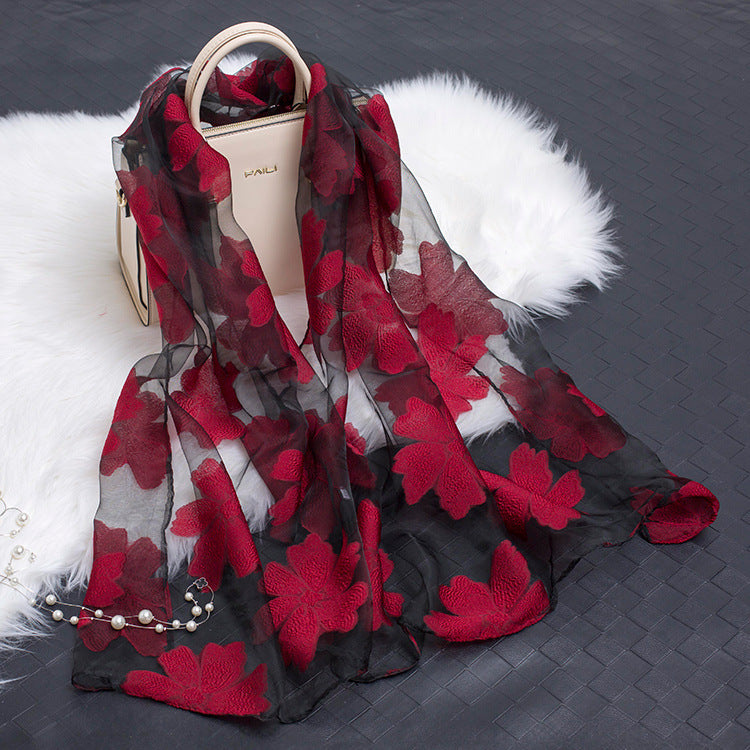 Cut Flowers Hollow Silk Organza Scarf