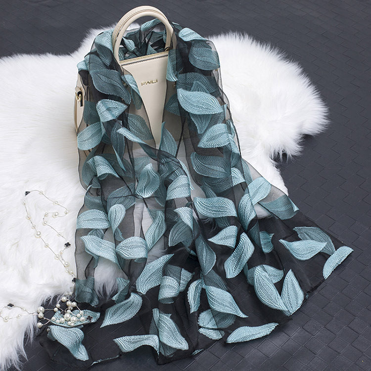 Cut Flowers Hollow Silk Organza Scarf