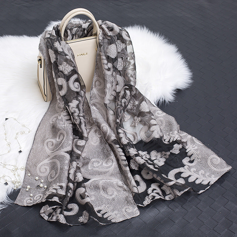 Cut Flowers Hollow Silk Organza Scarf