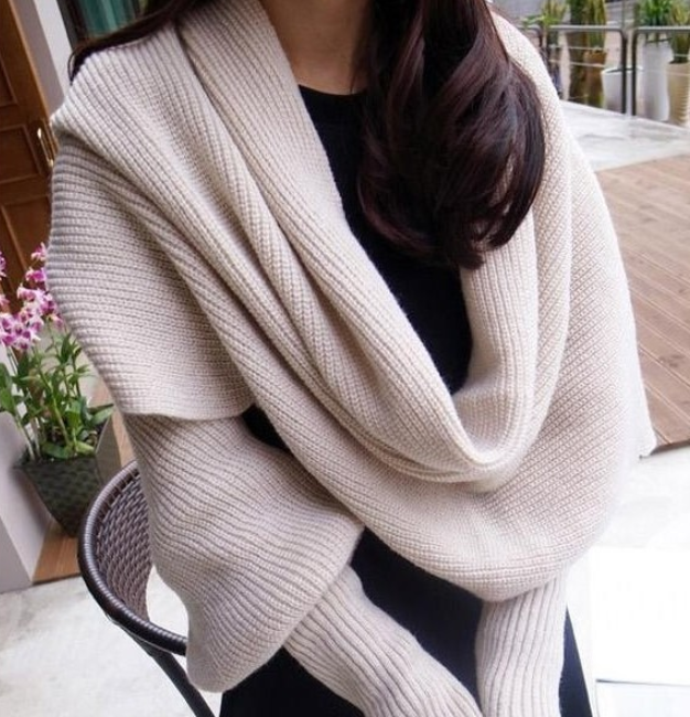 Knitted Wrap Scarf With Sleeves