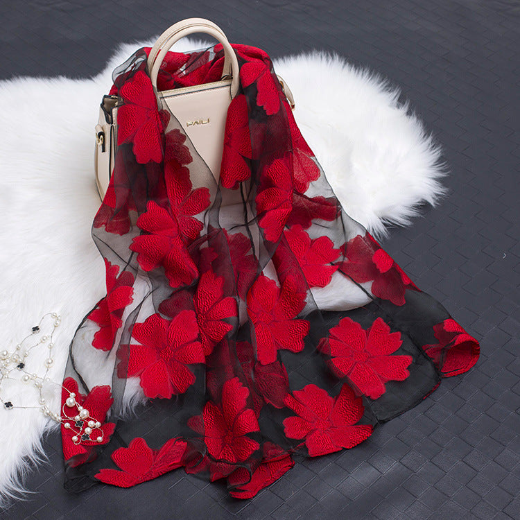 Cut Flowers Hollow Silk Organza Scarf
